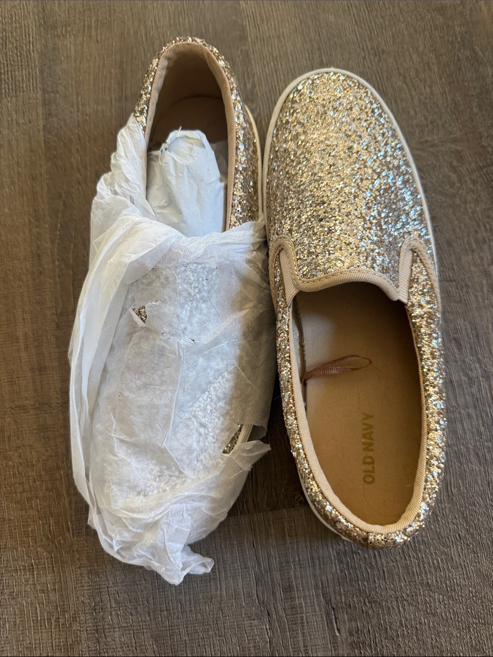 Old Navy Gold Glitter Slip-On Sneakers